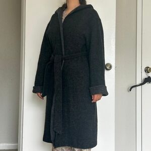 100% THICK Wool Long Cardigan With Hoodie By Nordic design Robe Style